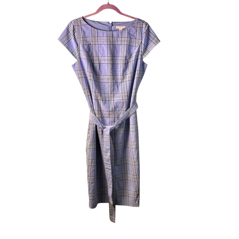 New York & Company‎ Blue Plaid Midi Dress Corporate Office Sz Medium